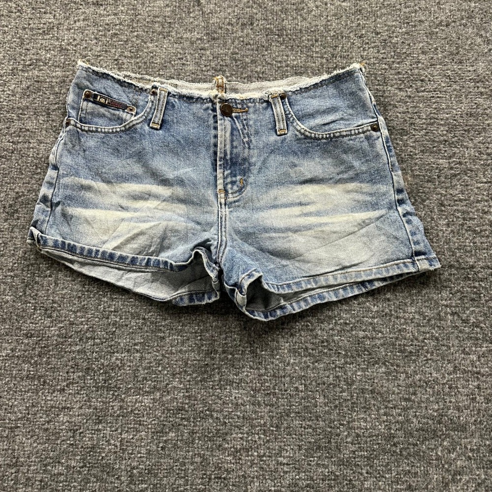 L.E.I. Denim Shorts Womens Size 7 Blue Raw Hem Low Rise Cotton Vintage Y2K Style